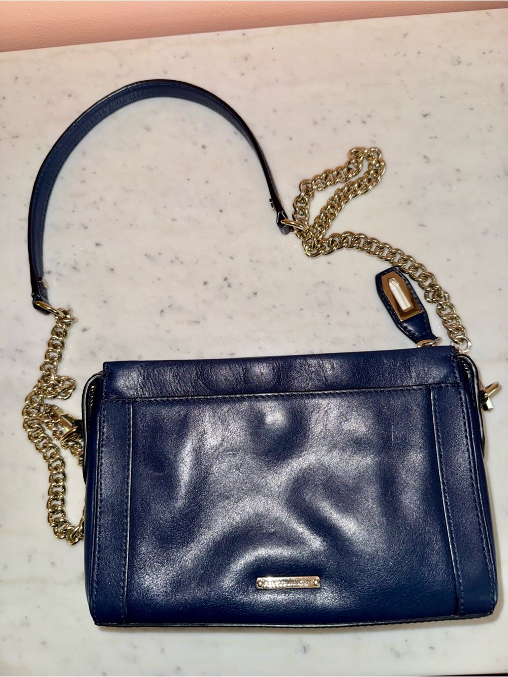 Like New Rebecca Minkoff Mini Cross-Body Bag with Polished Gold Chain & Details